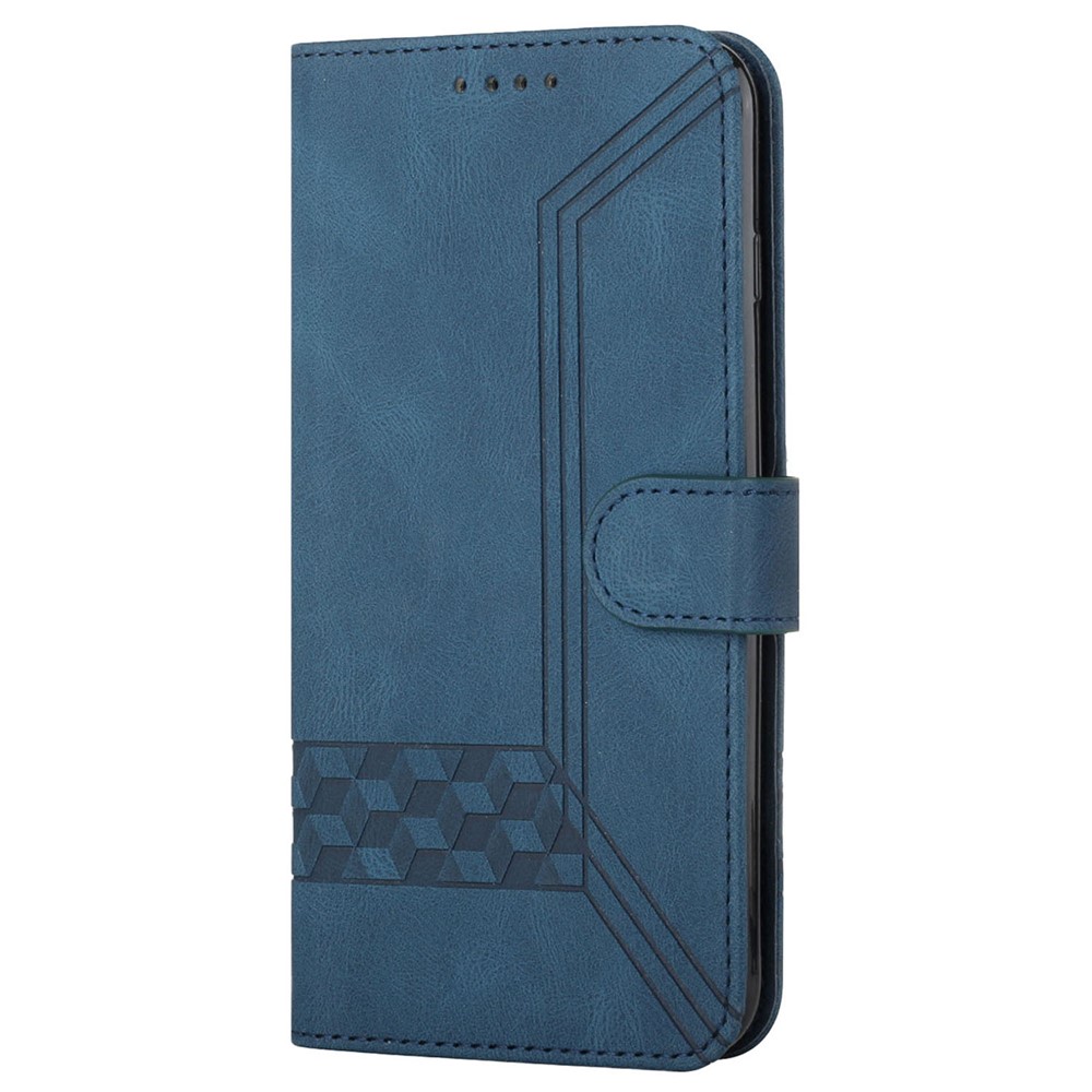 YX0010 Rhombus Lines Imprinting Magnetic Clasp Skin-touch Feel Leather Flip Cover + Soft Inner Shell Stand Wallet Cellphone Protector Case for Sony Xperia 10 III 5G/10 III Lite - Blue-2