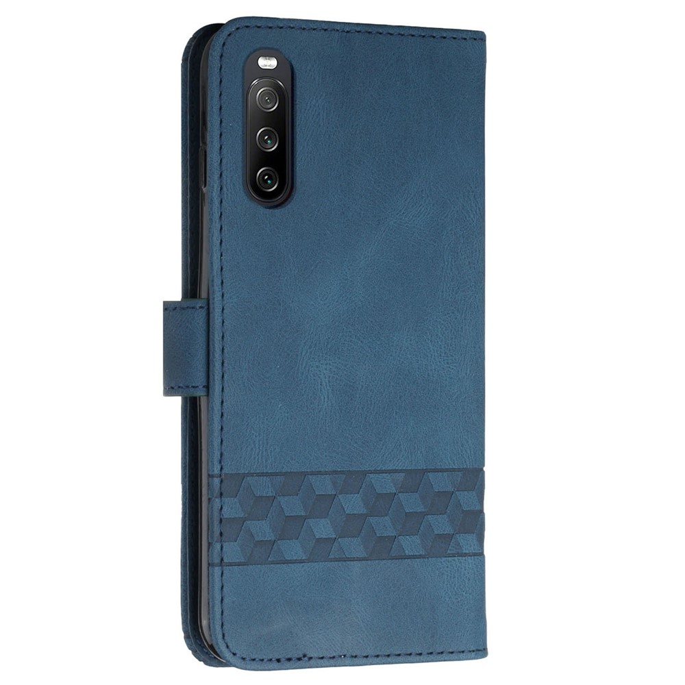 YX0010 Rhombus Lines Imprinting Magnetic Clasp Skin-touch Feel Leather Flip Cover + Soft Inner Shell Stand Wallet Cellphone Protector Case for Sony Xperia 10 III 5G/10 III Lite - Blue-3