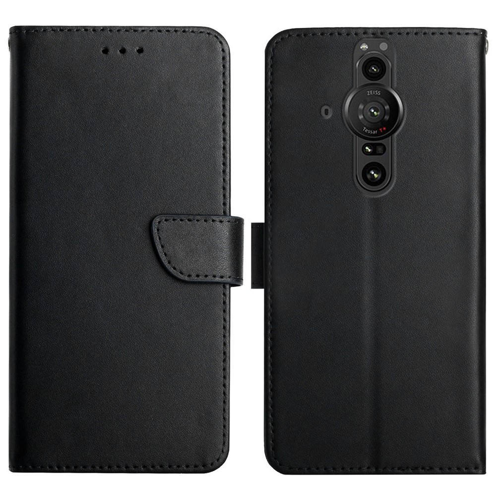 Nappa Texture Flip TPU+Genuine Leather Phone Covering Phone Case Magnetic Closure Stand Wallet for Sony Xperia Pro-I - Black-1