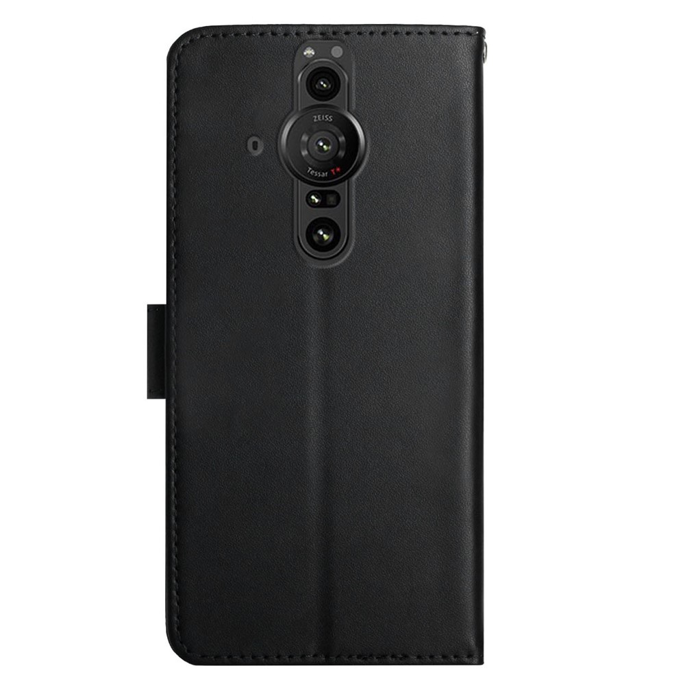 Nappa Texture Flip TPU+Genuine Leather Phone Covering Phone Case Magnetic Closure Stand Wallet for Sony Xperia Pro-I - Black-9