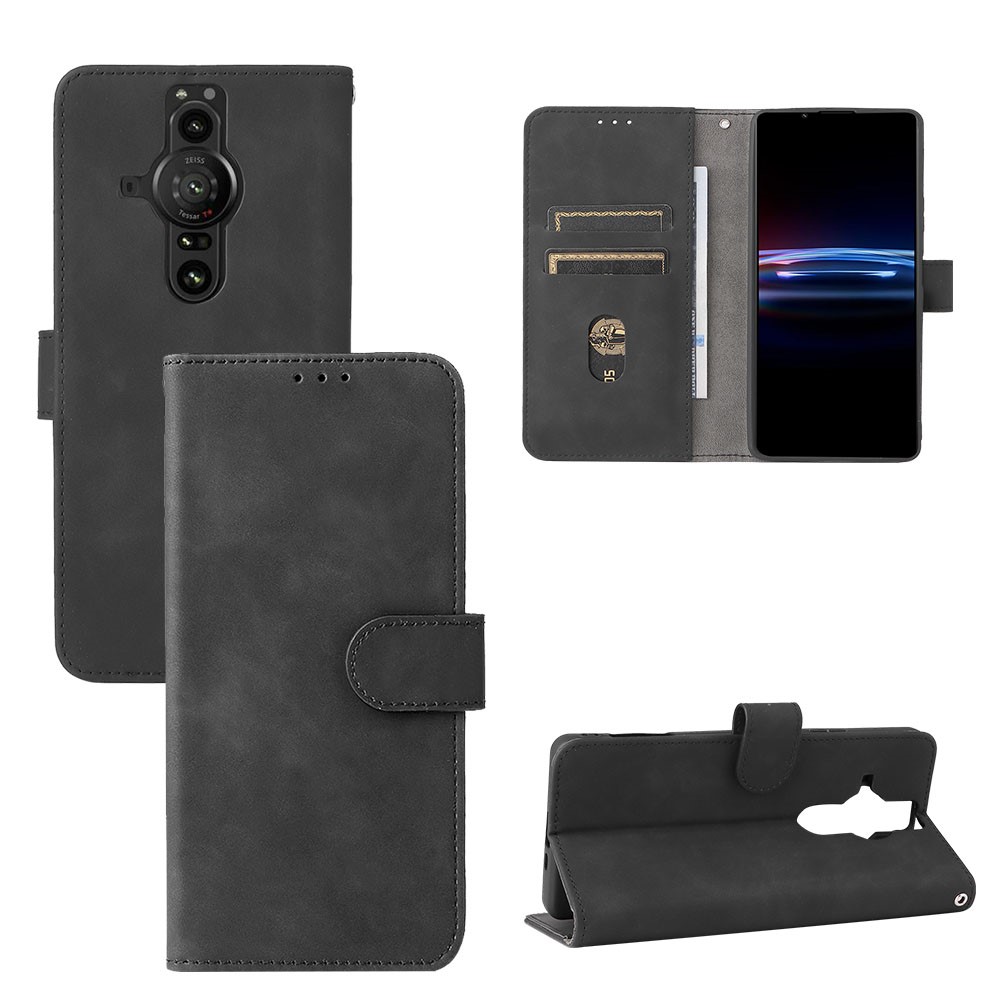 For Sony Xperia Pro-I Folio Flip Skin-touch Feeling Case Dual-sided Magnetic Clasp Stand Wallet Leather Drop-proof Cover - Black-7