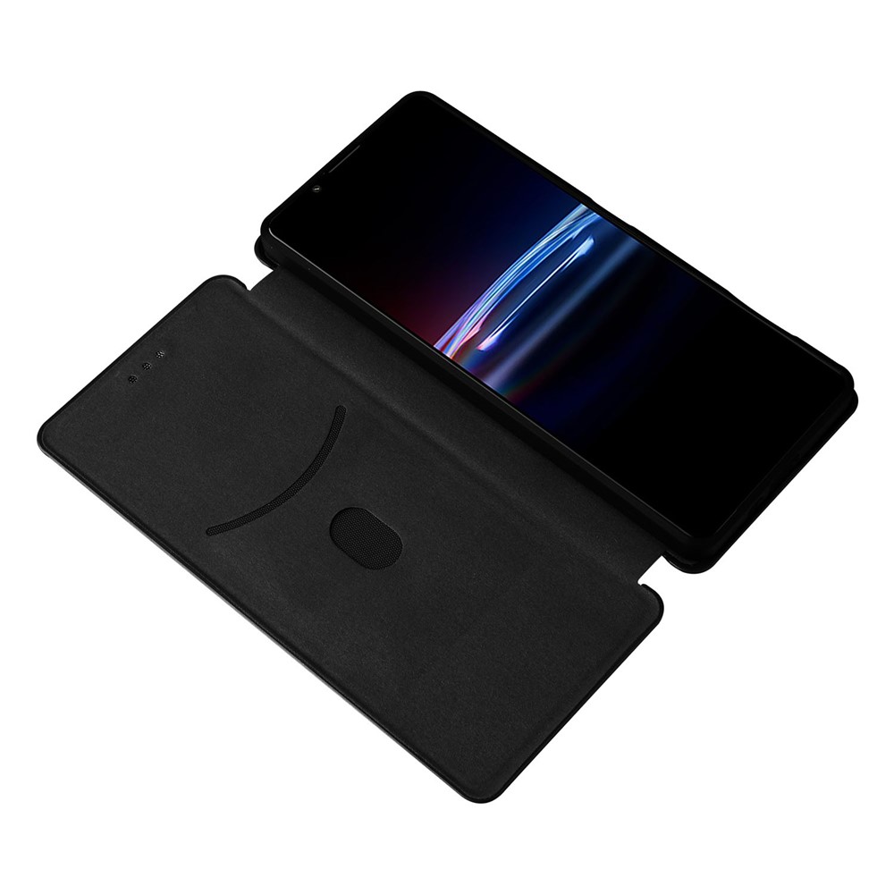 For Sony Xperia Pro-I Ring Strap Carbon Fiber Texture Case Well-protected Auto-absorbed Magnetic Closure Leather Phone Cover with Stand - Black-5