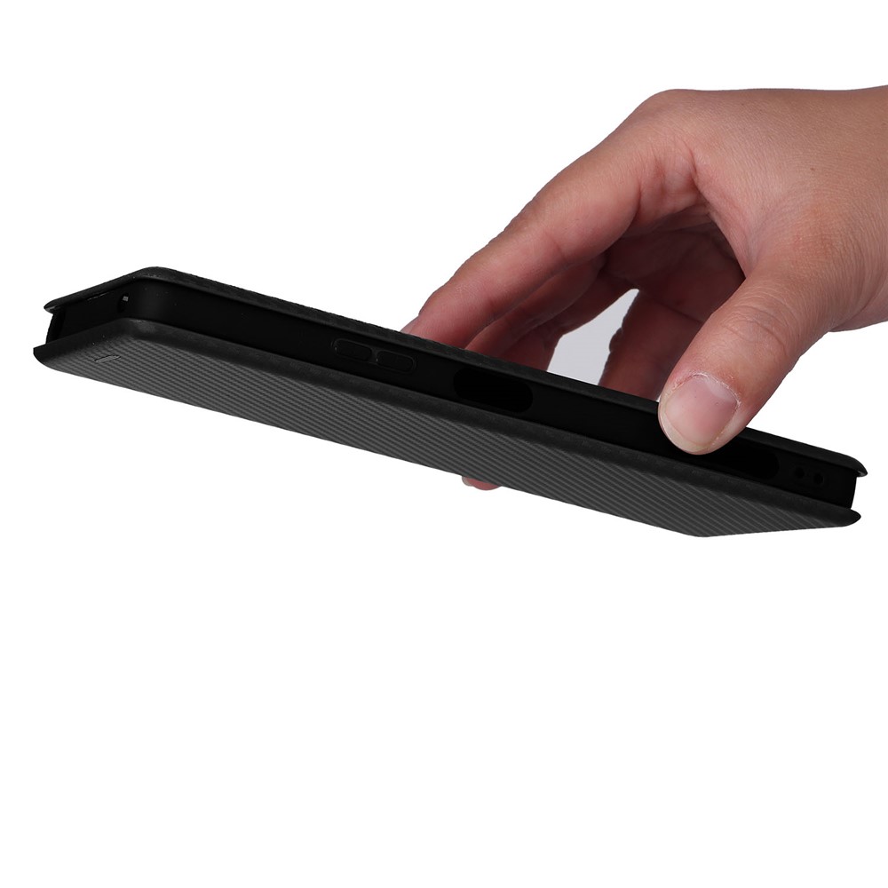 For Sony Xperia Pro-I Ring Strap Carbon Fiber Texture Case Well-protected Auto-absorbed Magnetic Closure Leather Phone Cover with Stand - Black-8