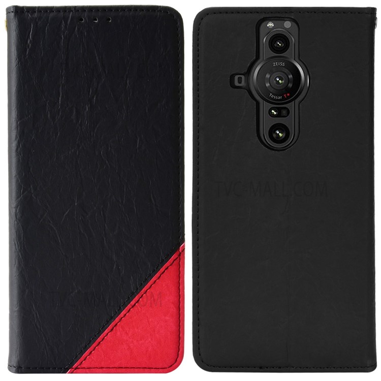 Stand Wallet Design Color Splicing Auto-absorbed Magnetic Leather Phone Cover for Sony Xperia Pro-I - Black-1