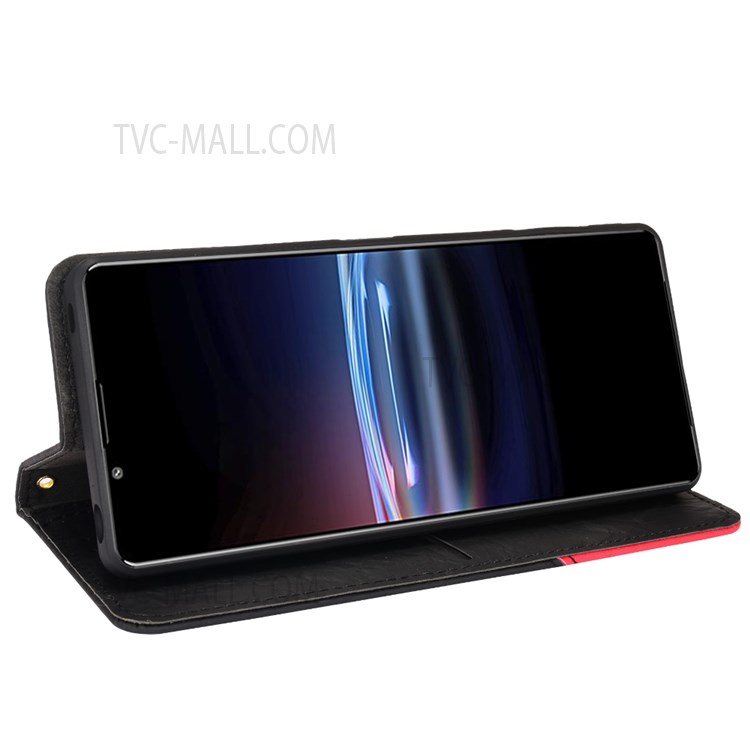 Stand Wallet Design Color Splicing Auto-absorbed Magnetic Leather Phone Cover for Sony Xperia Pro-I - Black-4