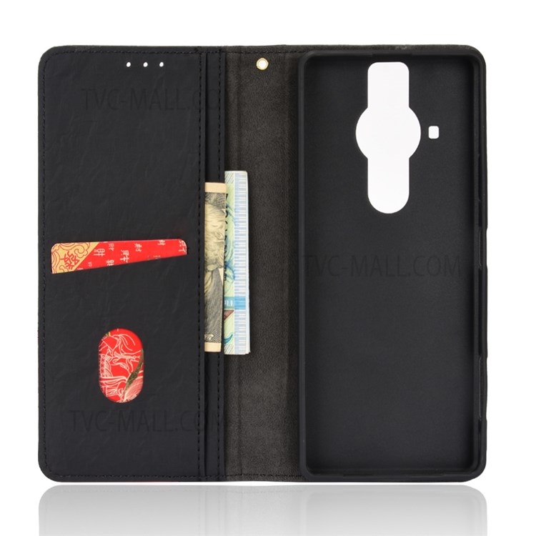 Stand Wallet Design Color Splicing Auto-absorbed Magnetic Leather Phone Cover for Sony Xperia Pro-I - Black-6