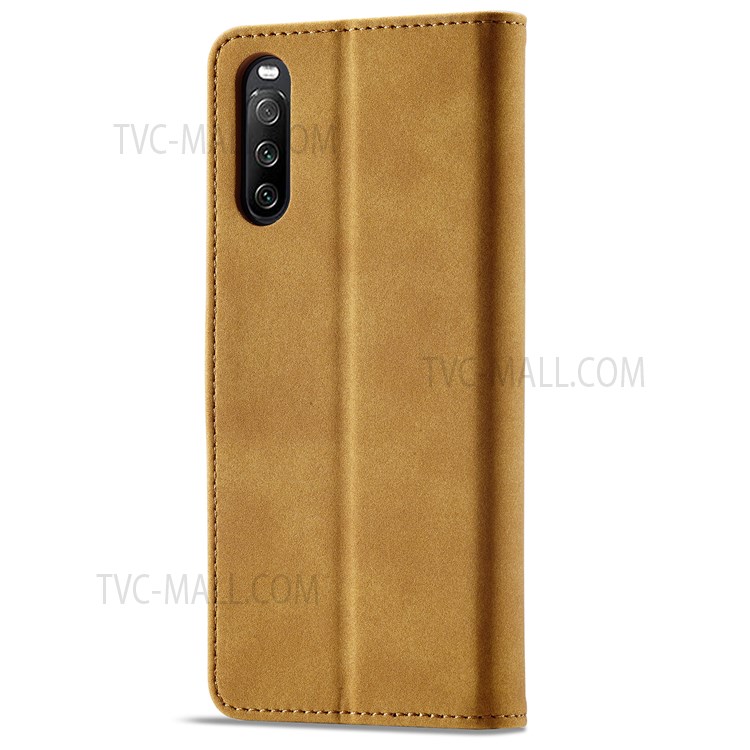 RFID Blocking Matte Scratch-resistant PU Leather Flip Wallet Protective Phone Case with Stand - Light Brown-3