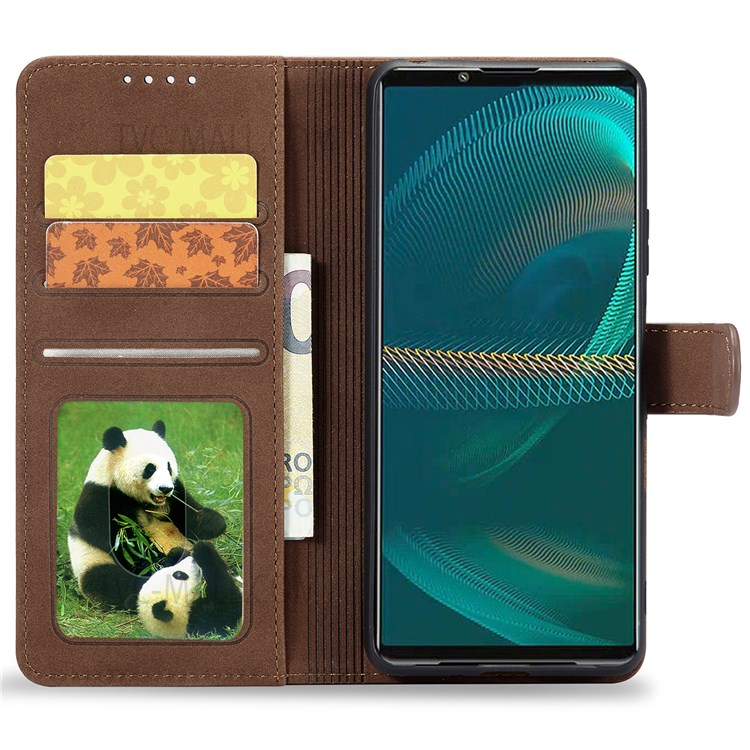 For Sony Xperia 5 III 5G Drop-proof Matte PU Leather RFID Blocking Flip Wallet Well-protected Phone Case with Stand - Dark Brown-4