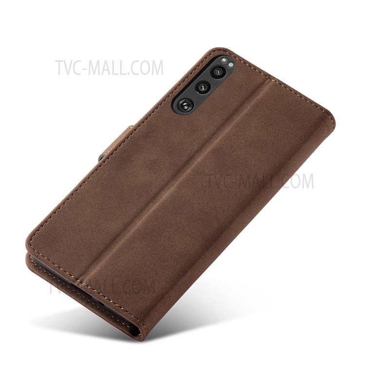 For Sony Xperia 5 III 5G Drop-proof Matte PU Leather RFID Blocking Flip Wallet Well-protected Phone Case with Stand - Dark Brown-7
