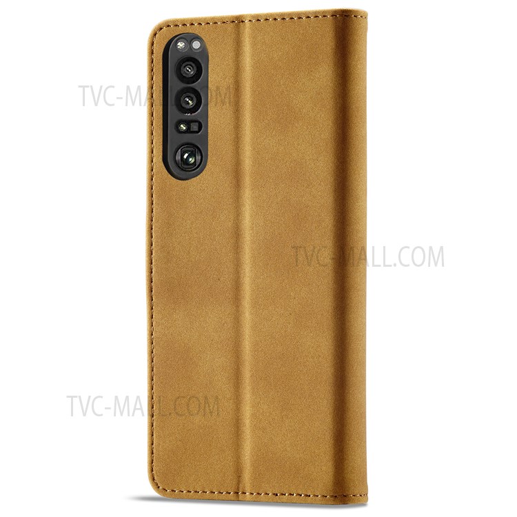 For Sony Xperia 1 III 5G Shockproof Anti-scratch Matte PU Leather RFID Blocking Wallet Phone Case with Stand - Light Brown-3
