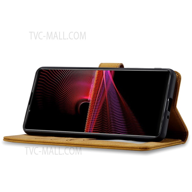 For Sony Xperia 1 III 5G Shockproof Anti-scratch Matte PU Leather RFID Blocking Wallet Phone Case with Stand - Light Brown-5