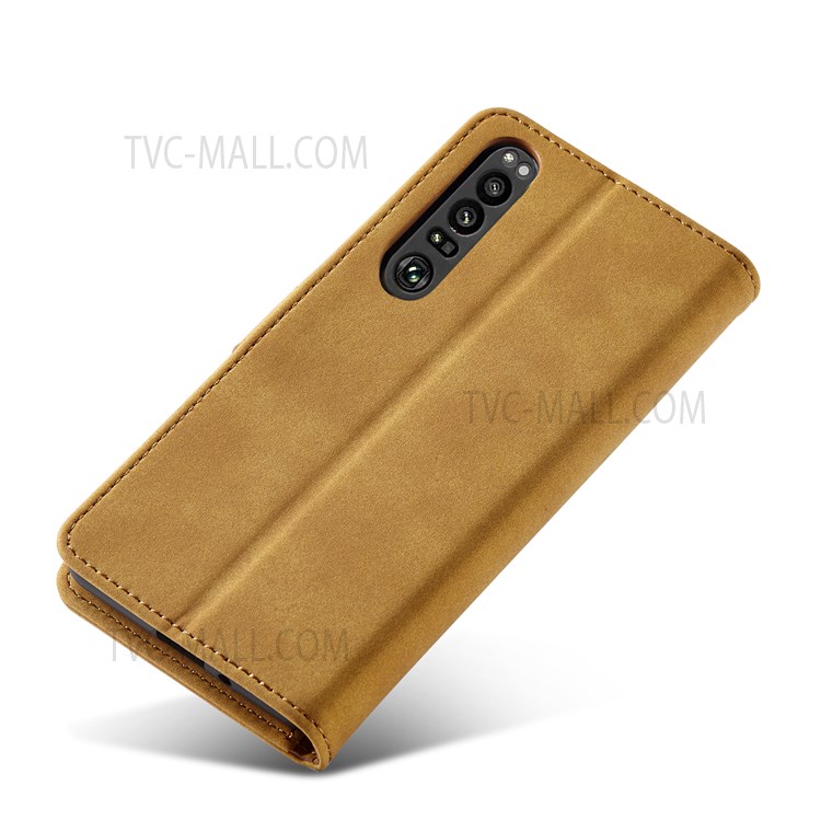 For Sony Xperia 1 III 5G Shockproof Anti-scratch Matte PU Leather RFID Blocking Wallet Phone Case with Stand - Light Brown-6