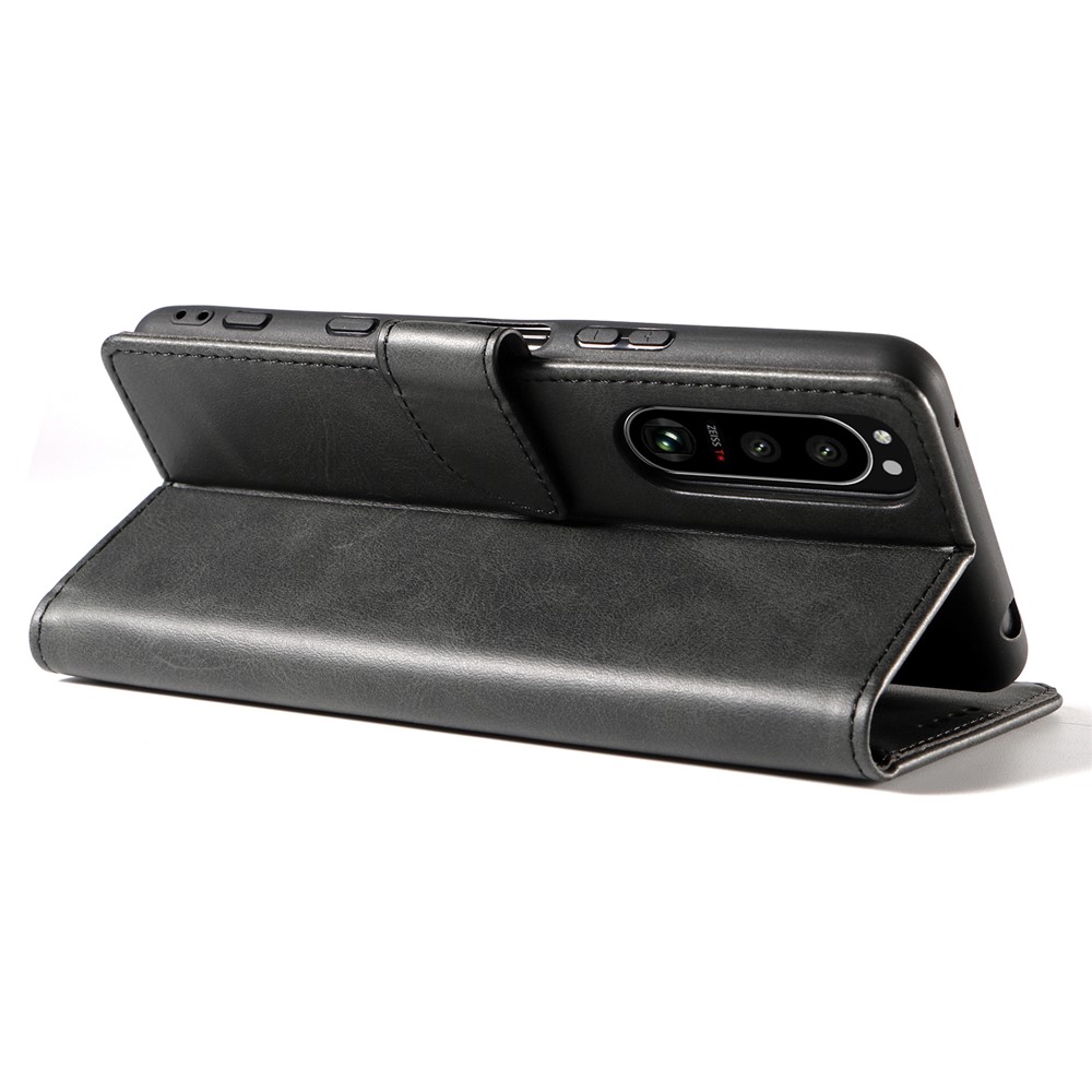 Magnetic Clasp Textured PU Leather + Soft TPU Phone Cover Case for Sony Xperia 5 III 5G - Black-4