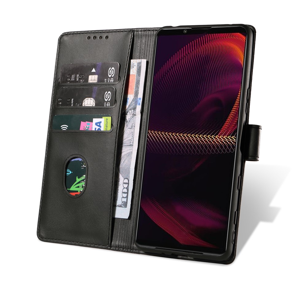 Magnetic Clasp Textured PU Leather + Soft TPU Phone Cover Case for Sony Xperia 5 III 5G - Black-6