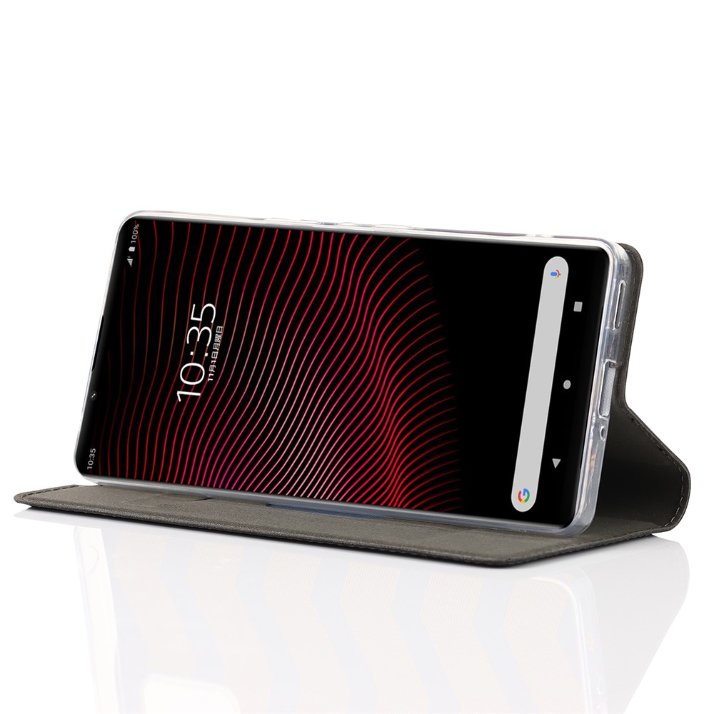 Wrist Strap Textured PU Leather Card Holder Drop-proof Phone Cover Stand Phone Shell for Sony Xperia 5 III 5G - Black-4