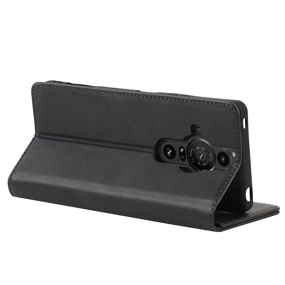 For Sony Xperia Pro-I Auto-absorbed TPU+PU Leather Phone Protective Cover Wallet Stand Function Phone Case - Black-4