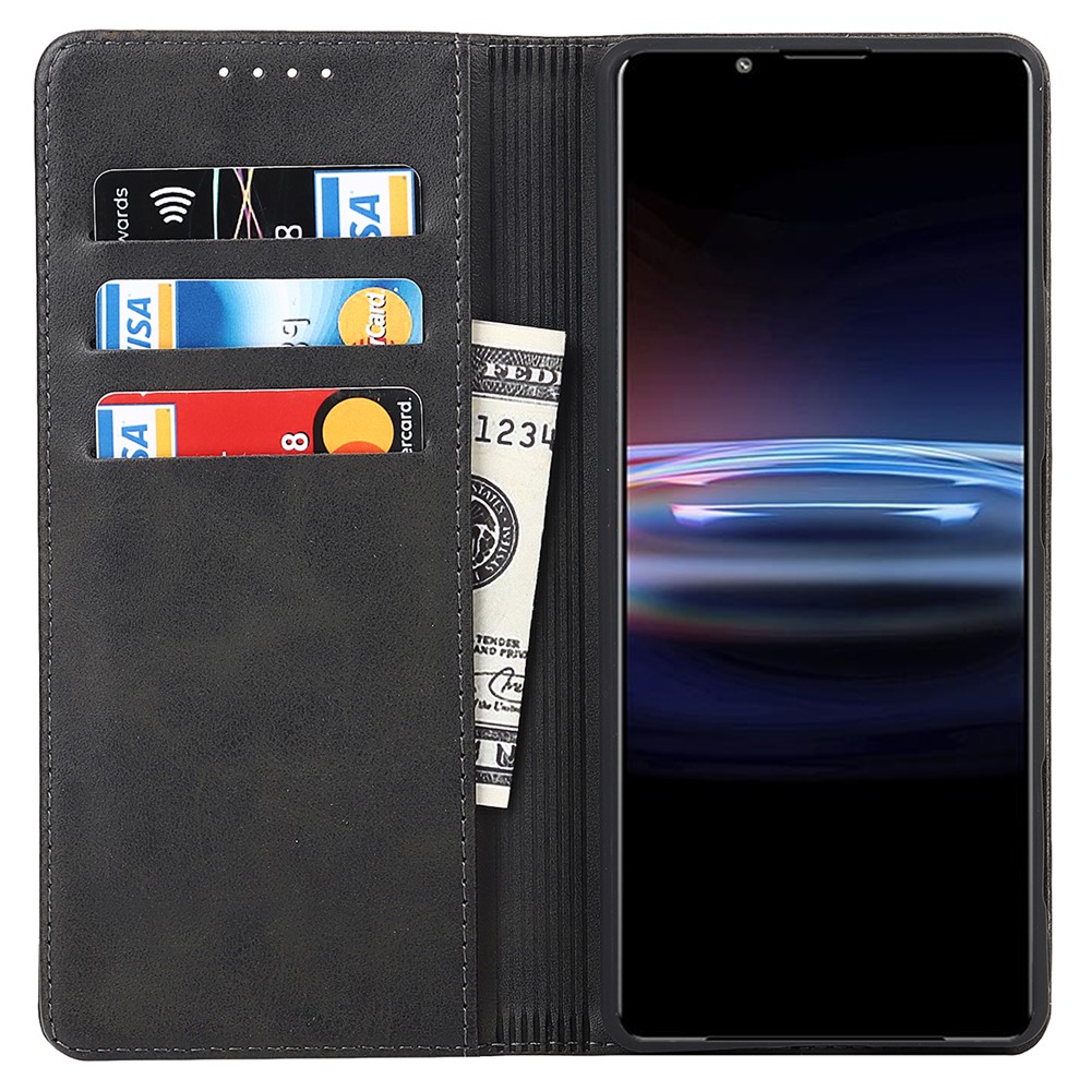 For Sony Xperia Pro-I Auto-absorbed TPU+PU Leather Phone Protective Cover Wallet Stand Function Phone Case - Black-6