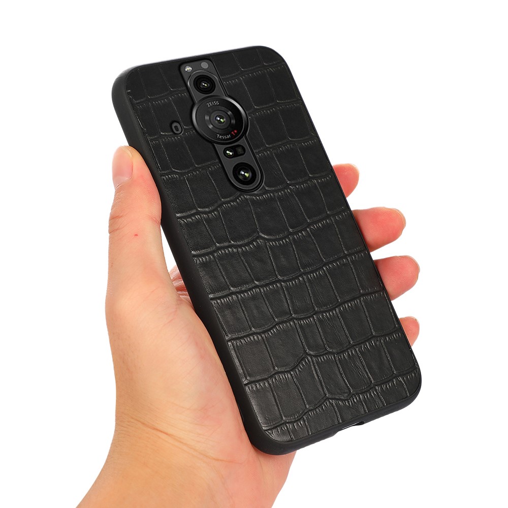 Crocodile Texture Anti-scratch Drop-proof Genuine Leather Coated PC+TPU Case for Sony Xperia Pro-I - Black-2