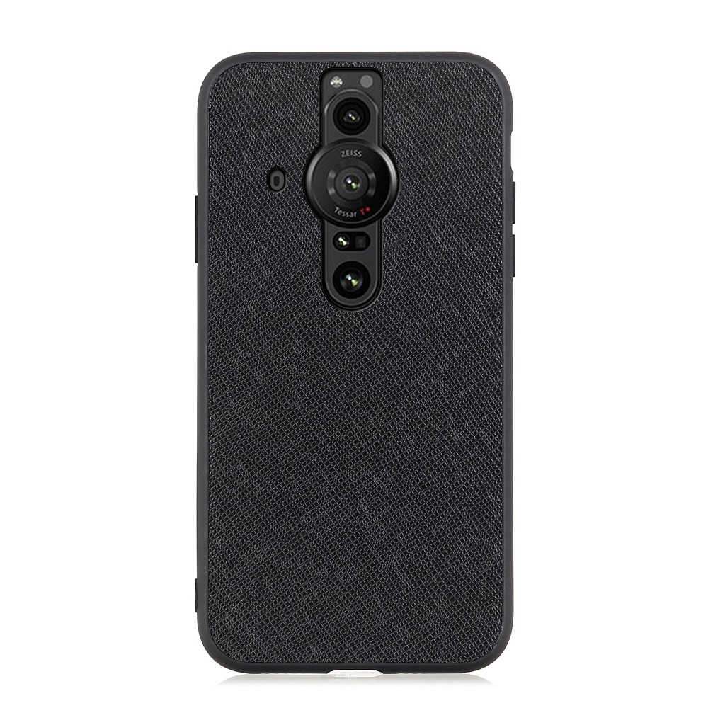 Anti-scratch Cross Texture Anti-fall Genuine Leather Coated TPU + PC Phone Cover Case for Sony Xperia Pro-I - Black-1