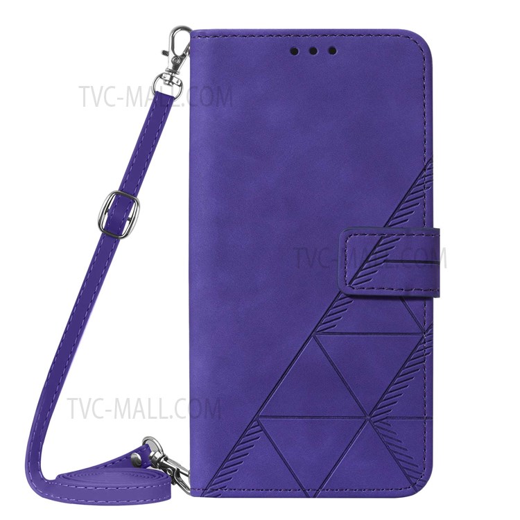 PB2-1 Series Anti-fall PU Leather Phone Cover Shell Scratch Resistant Imprinted Phone Case with Long Strap Wallet for Sony Xperia 1 III 5G - Purple-2
