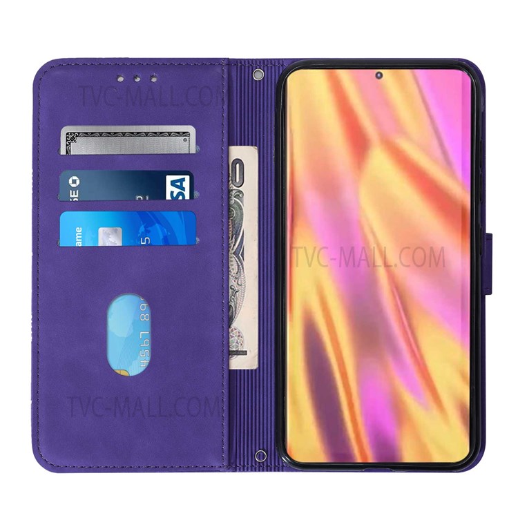 PB2-1 Series Anti-fall PU Leather Phone Cover Shell Scratch Resistant Imprinted Phone Case with Long Strap Wallet for Sony Xperia 1 III 5G - Purple-4