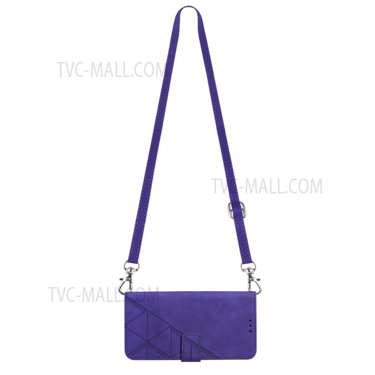PB2-1 Series Anti-fall PU Leather Phone Cover Shell Scratch Resistant Imprinted Phone Case with Long Strap Wallet for Sony Xperia 1 III 5G - Purple-6