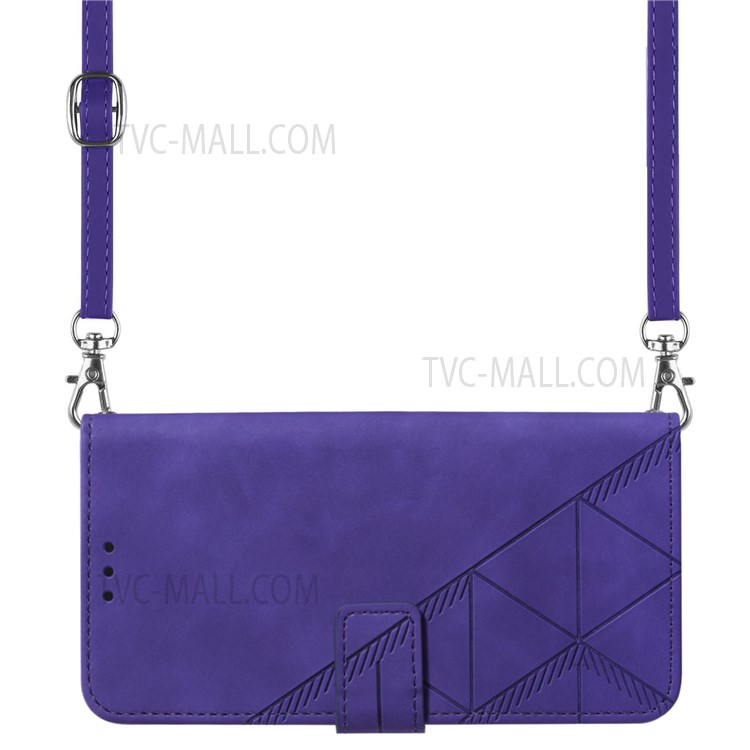 PB2-1 Series Anti-fall PU Leather Phone Cover Shell Scratch Resistant Imprinted Phone Case with Long Strap Wallet for Sony Xperia 1 III 5G - Purple-7