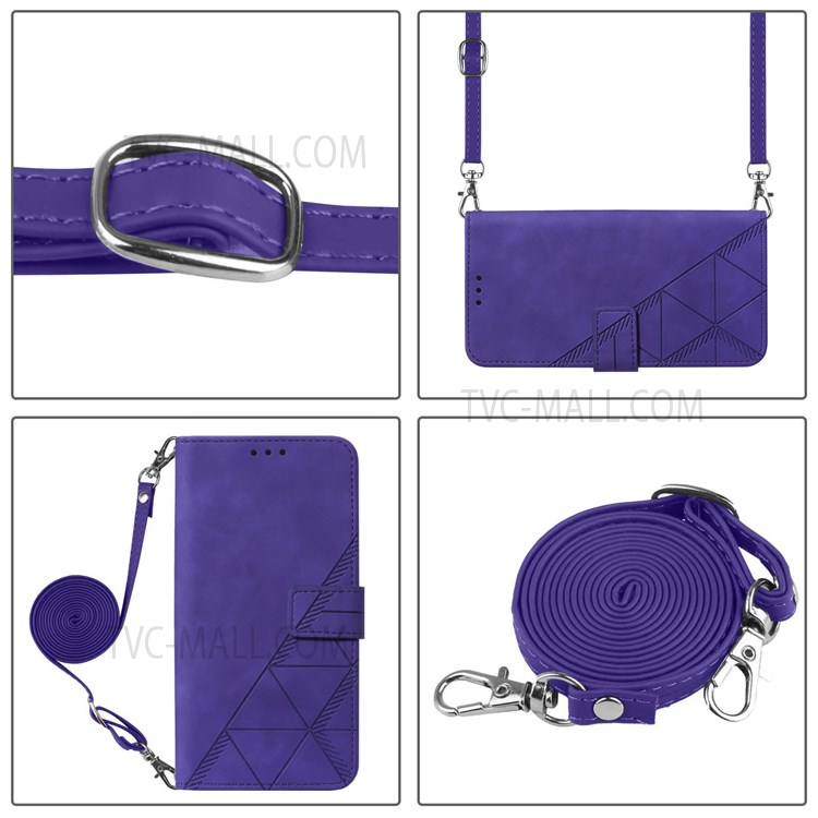 PB2-1 Series Anti-fall PU Leather Phone Cover Shell Scratch Resistant Imprinted Phone Case with Long Strap Wallet for Sony Xperia 1 III 5G - Purple-8