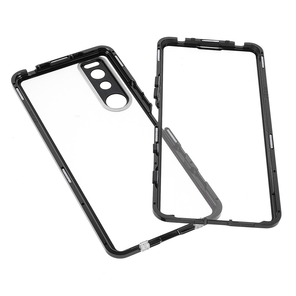 Metal Frame + Tempered Glass + PC Hybrid Cover Magnetic Closure Phone Case for Sony Xperia 5 III 5G - Black-10