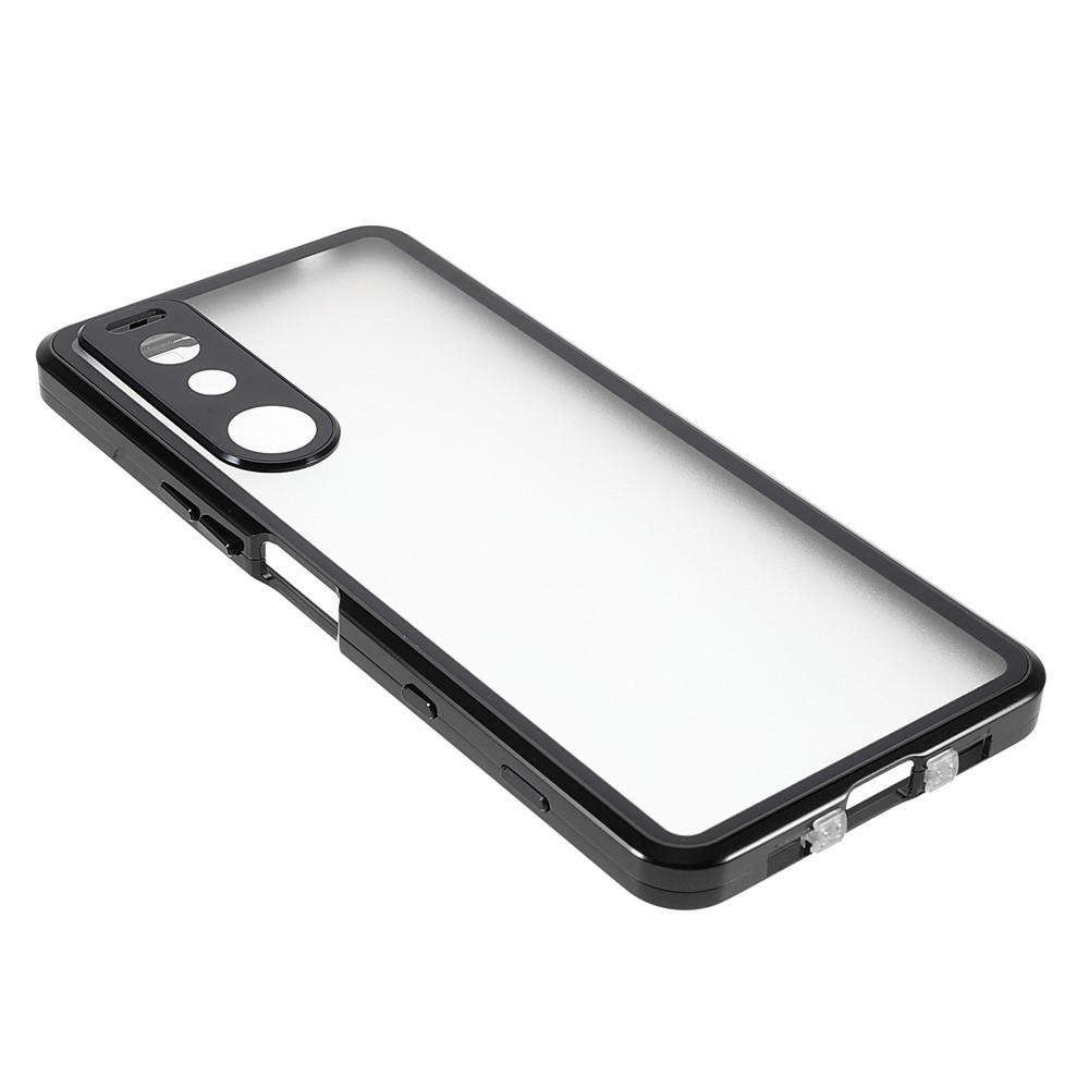 Metal Frame + Tempered Glass + PC Hybrid Cover Magnetic Closure Phone Case for Sony Xperia 5 III 5G - Black-5