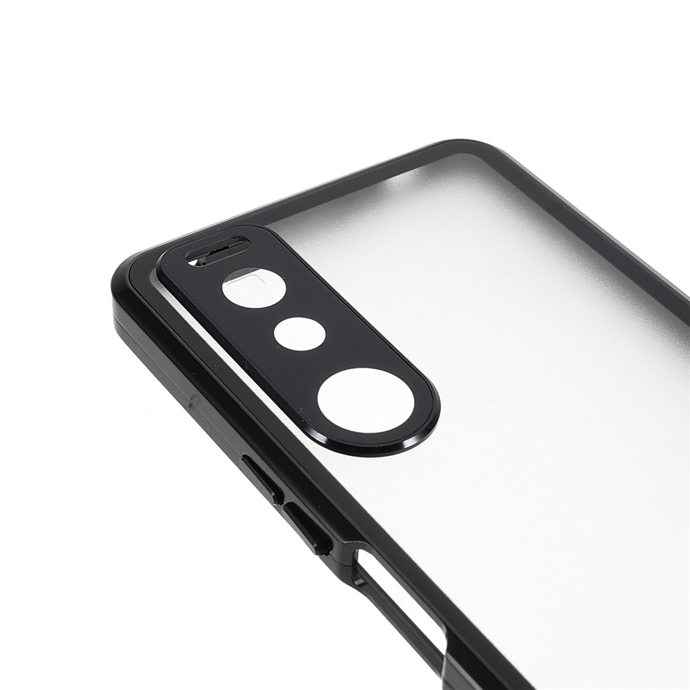 Metal Frame + Tempered Glass + PC Hybrid Cover Magnetic Closure Phone Case for Sony Xperia 5 III 5G - Black-7