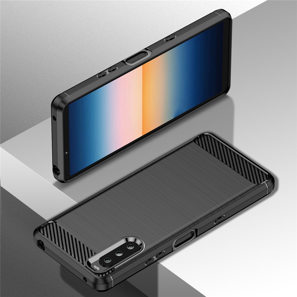 Air Cushion Design TPU Case Phone Cover with Carbon Fiber Texture Brushed Surface for Sony Xperia 10 III 5G/10 III Lite - Black-2