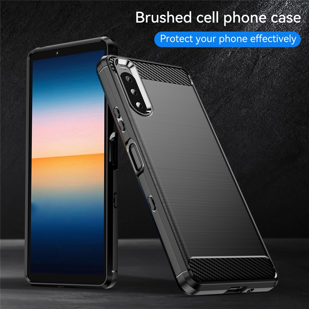 Air Cushion Design TPU Case Phone Cover with Carbon Fiber Texture Brushed Surface for Sony Xperia 10 III 5G/10 III Lite - Black-4
