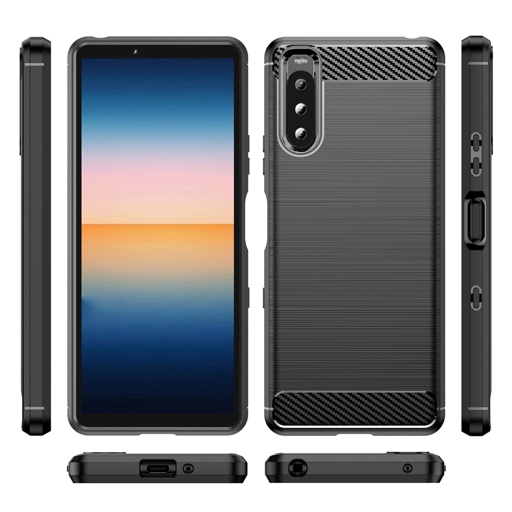 Air Cushion Design TPU Case Phone Cover with Carbon Fiber Texture Brushed Surface for Sony Xperia 10 III 5G/10 III Lite - Black-9