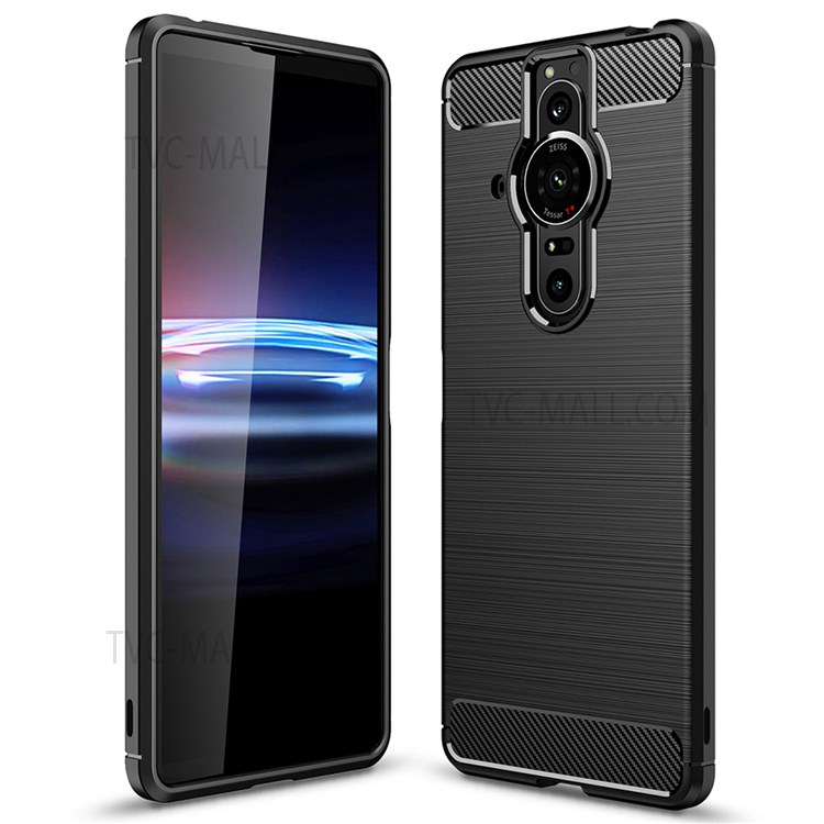 Ultra-Thin Soft TPU Case Carbon Fibre Texture Brushed Surface Anti-Fingerprint Phone Cover for Sony Xperia Pro-I - Black-1