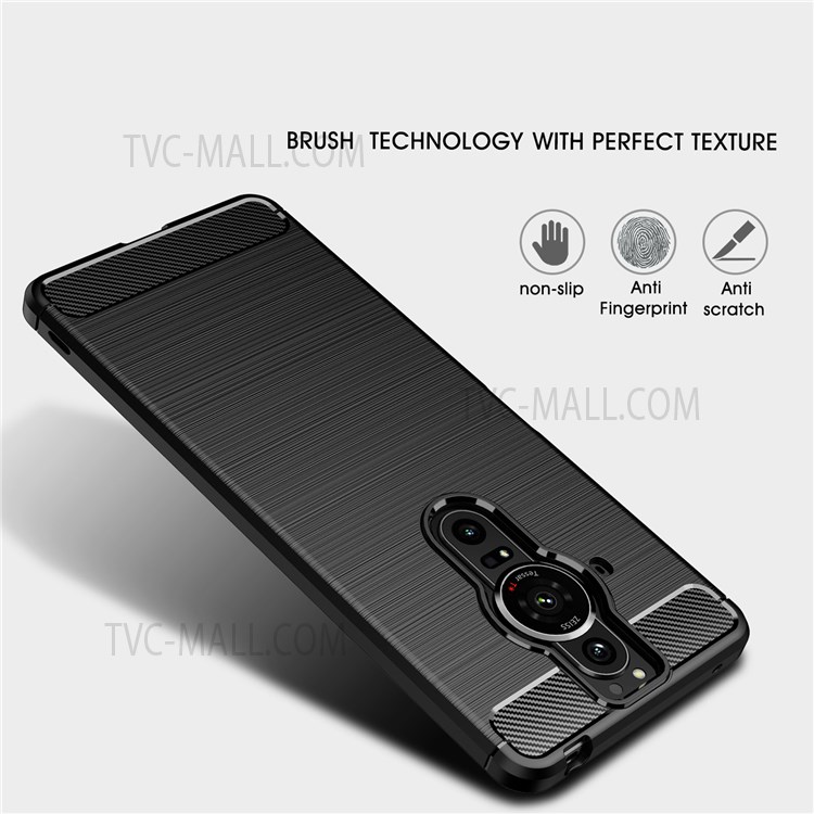 Ultra-Thin Soft TPU Case Carbon Fibre Texture Brushed Surface Anti-Fingerprint Phone Cover for Sony Xperia Pro-I - Black-2
