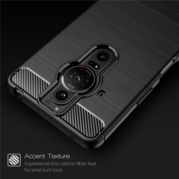Ultra-Thin Soft TPU Case Carbon Fibre Texture Brushed Surface Anti-Fingerprint Phone Cover for Sony Xperia Pro-I - Black-3