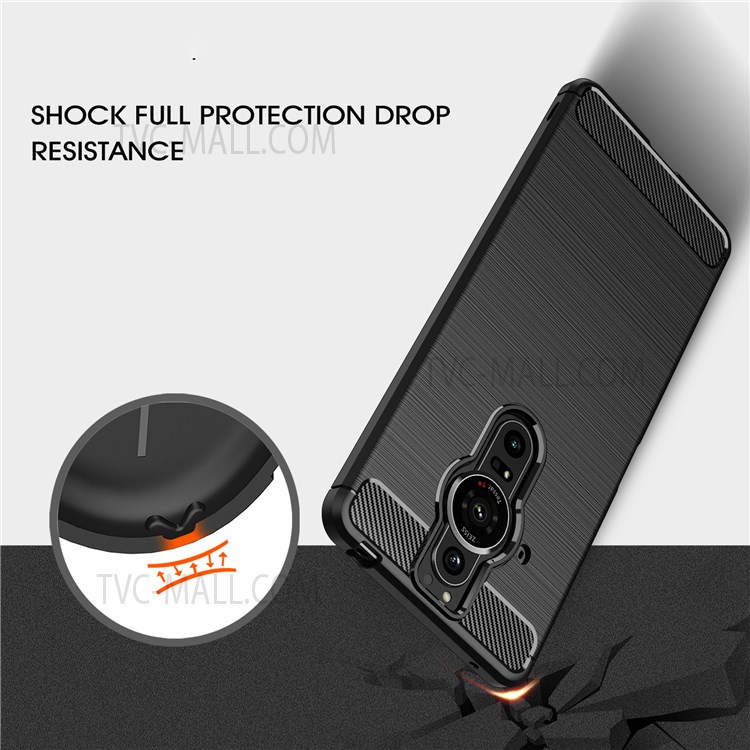 Ultra-Thin Soft TPU Case Carbon Fibre Texture Brushed Surface Anti-Fingerprint Phone Cover for Sony Xperia Pro-I - Black-5