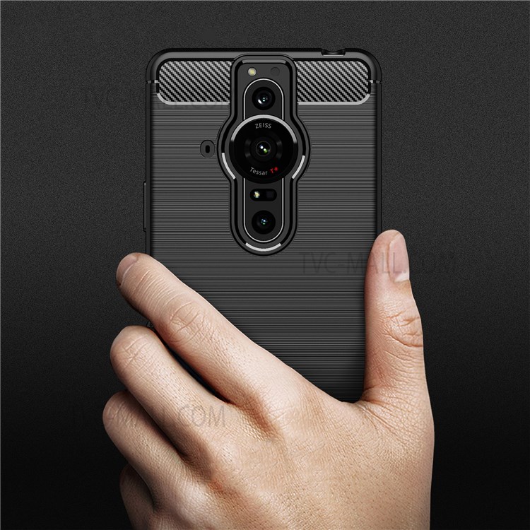 Ultra-Thin Soft TPU Case Carbon Fibre Texture Brushed Surface Anti-Fingerprint Phone Cover for Sony Xperia Pro-I - Black-6