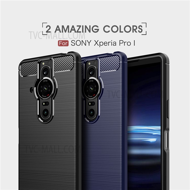 Ultra-Thin Soft TPU Case Carbon Fibre Texture Brushed Surface Anti-Fingerprint Phone Cover for Sony Xperia Pro-I - Black-7