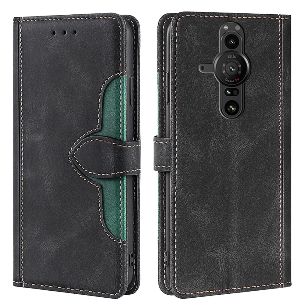 PU Leather + TPU Mobile Phone Cover Bi-color Splicing Style Flip Wallet Stand Anti-fall Cell Phone Case for Sony Xperia Pro-I - Black-1
