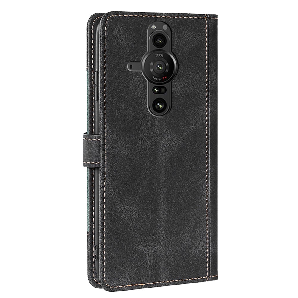 PU Leather + TPU Mobile Phone Cover Bi-color Splicing Style Flip Wallet Stand Anti-fall Cell Phone Case for Sony Xperia Pro-I - Black-2