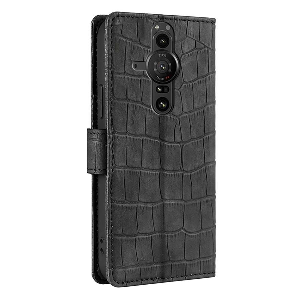 Wallet Stand Flip Full Protective Cover Skin-touch Feeling PU Leather Crocodile Texture Phone Case for Sony Xperia Pro-I - Black-2