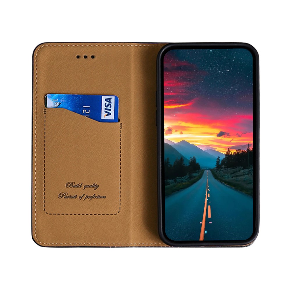 Card Holder Plaid Pattern PU Leather Folio Stand Cover Hidden Magnetic Adsorption Protective Case for Sony Xperia Pro-I - Black-6