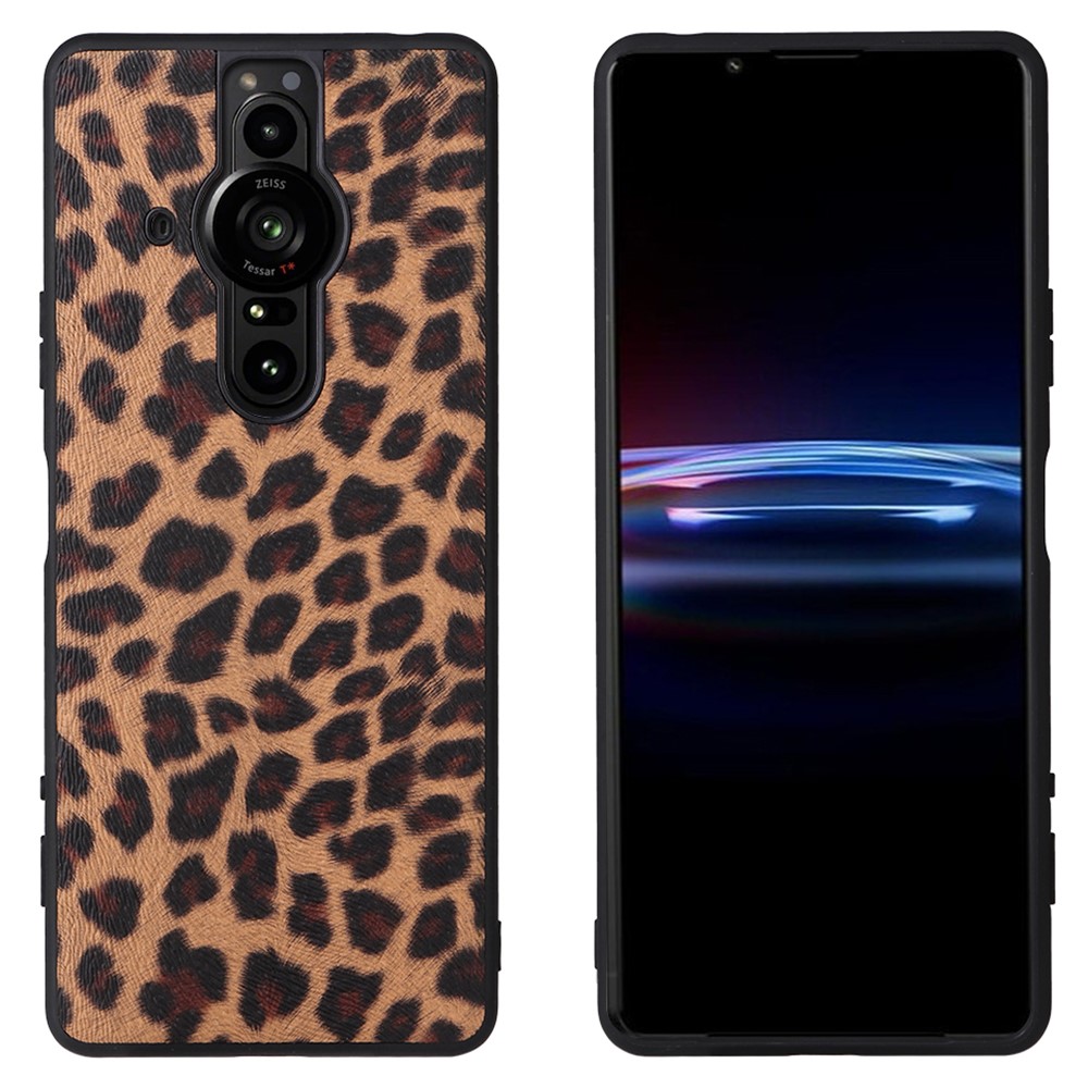Sscratch-resistant Textured PU Leather Coated TPU + PC Hybrid Phone Case Cover for Sony Xperia Pro-I - Leopard/Dark Brown-1