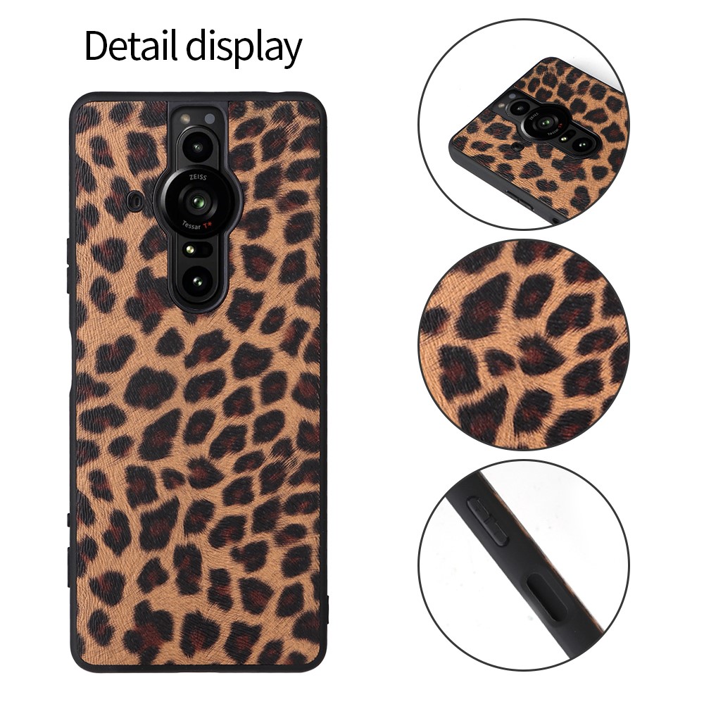 Sscratch-resistant Textured PU Leather Coated TPU + PC Hybrid Phone Case Cover for Sony Xperia Pro-I - Leopard/Dark Brown-2