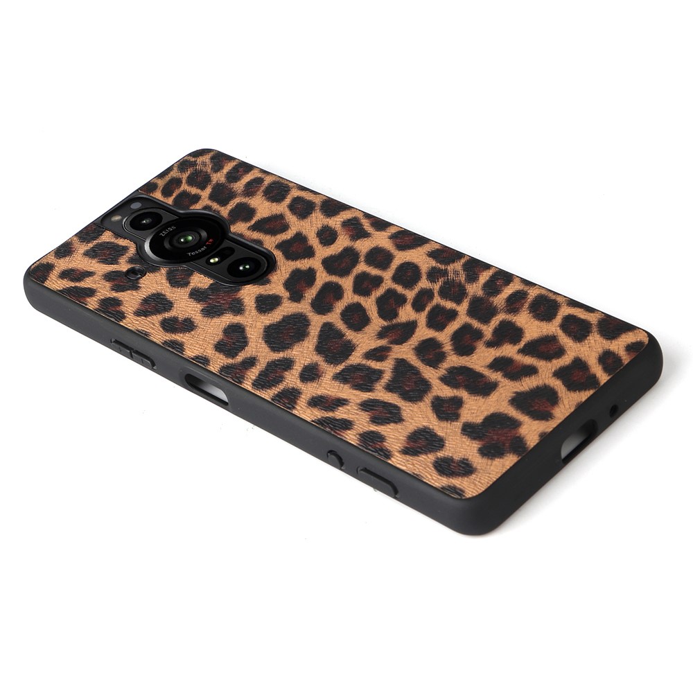 Sscratch-resistant Textured PU Leather Coated TPU + PC Hybrid Phone Case Cover for Sony Xperia Pro-I - Leopard/Dark Brown-5