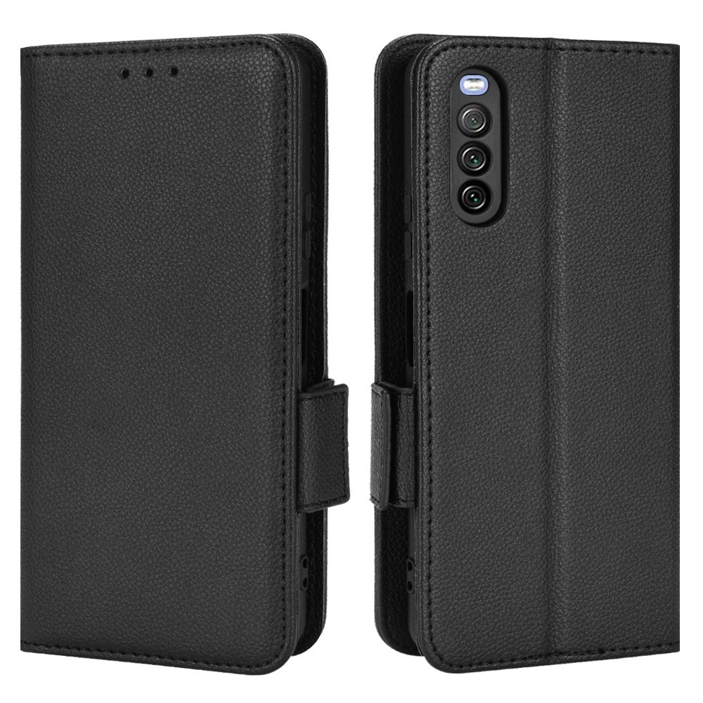 For Sony Xperia 10 III 5G/Xperia 10 III Lite Full Body Protection Litchi Texture PU Leather Cover Stand Smart Phone Case with Wallet - Black-1