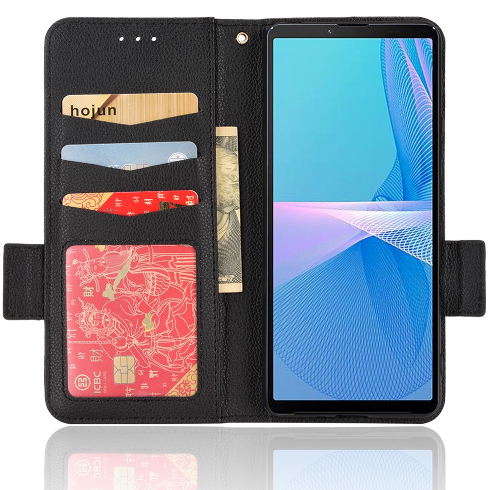 For Sony Xperia 10 III 5G/Xperia 10 III Lite Full Body Protection Litchi Texture PU Leather Cover Stand Smart Phone Case with Wallet - Black-4