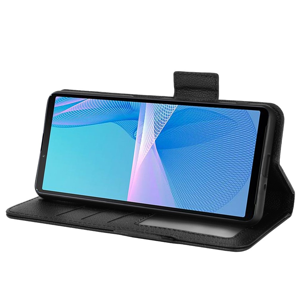 For Sony Xperia 10 III 5G/Xperia 10 III Lite Full Body Protection Litchi Texture PU Leather Cover Stand Smart Phone Case with Wallet - Black-5